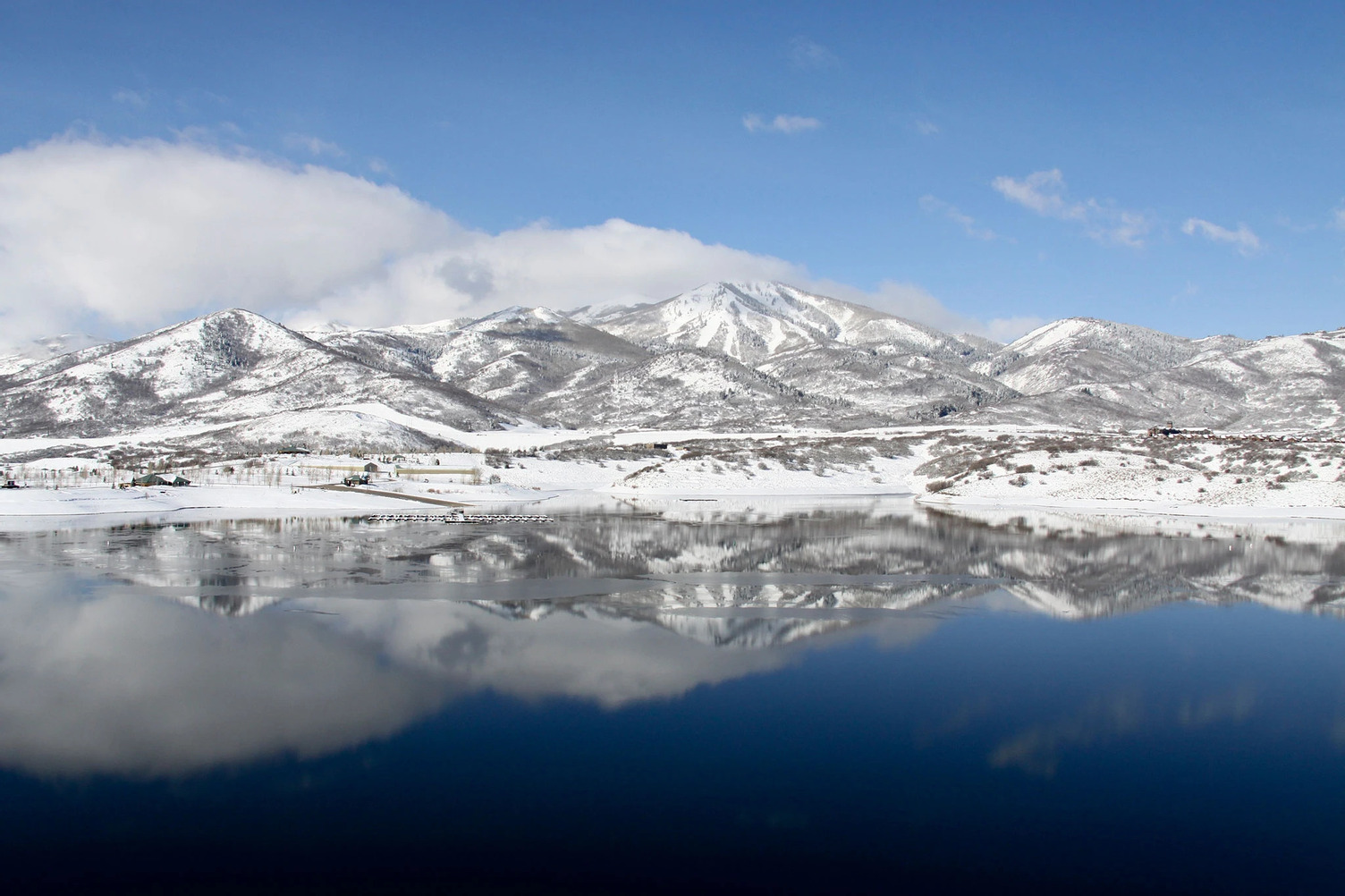 Deer Valley peaks reflected in the Jordanelle Reservoir