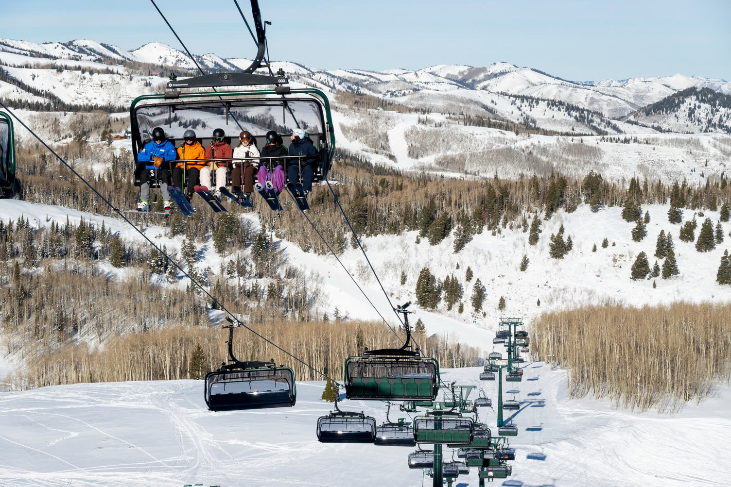 Families on a Deer Valley chairlift